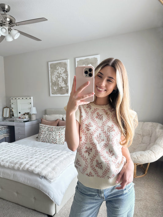 Floral Ruffle Sleeve Knit Top