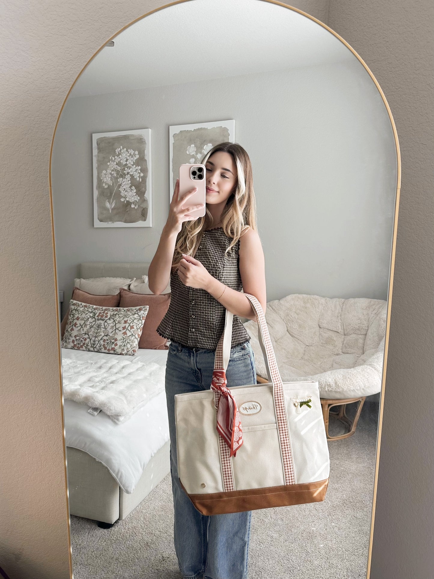 The Darling Canvas Tote Bag-Maple Gingham