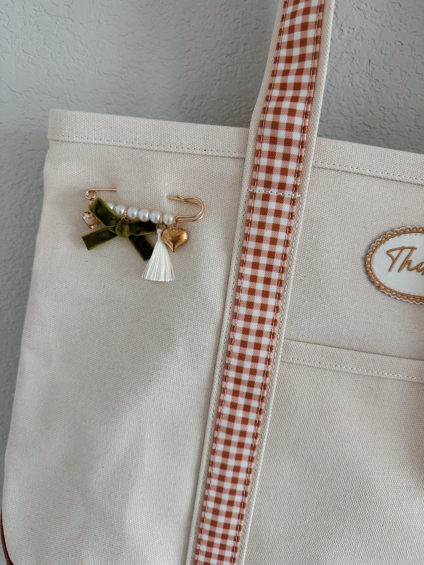 The Darling Canvas Tote Bag-Maple Gingham