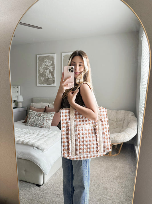 The Everyday Quilted Tote Bag- Maple Gingham