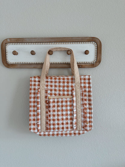 The Everyday Quilted Tote Bag- Maple Gingham
