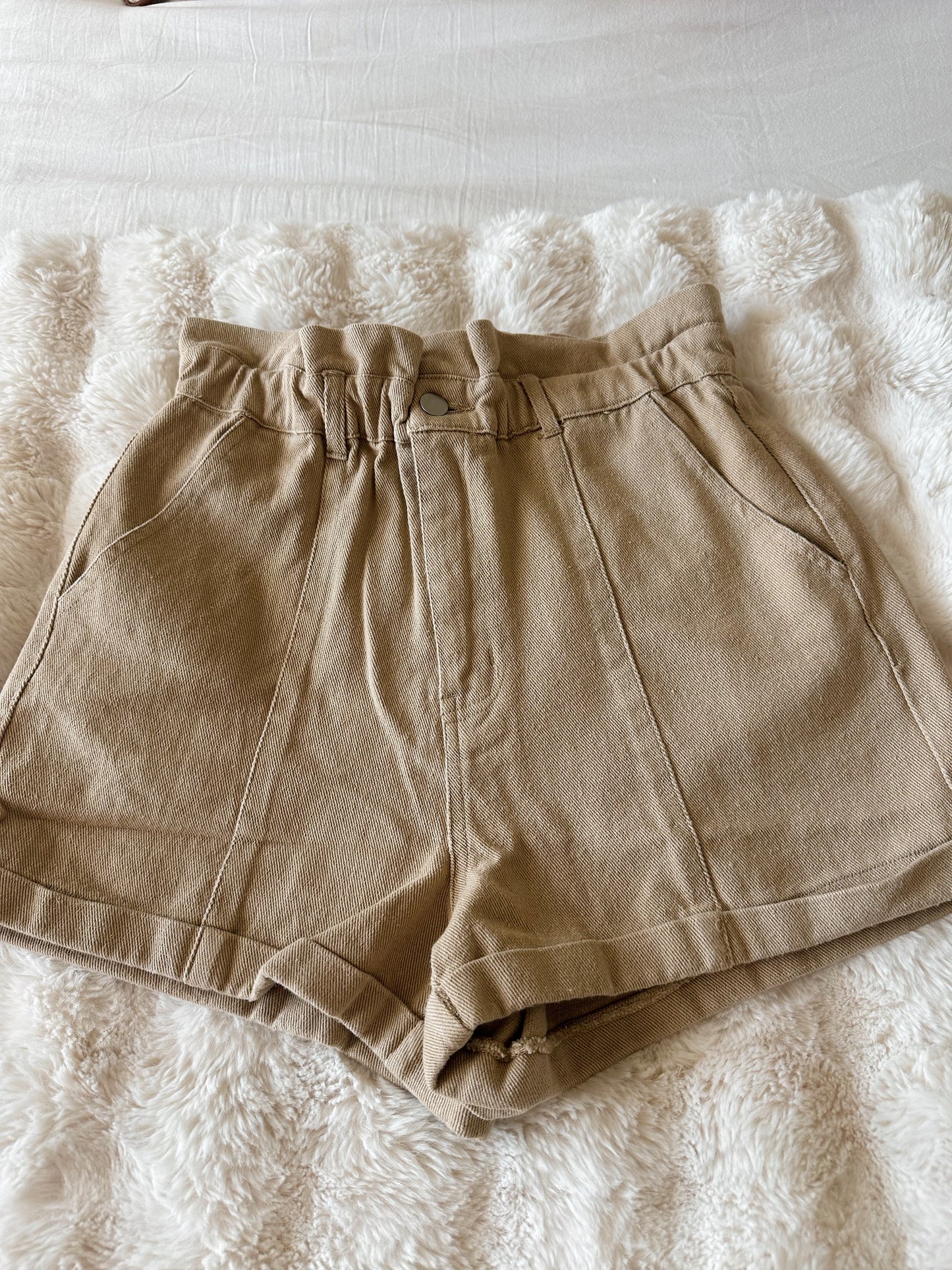 TAN BUTTONED SHORTS